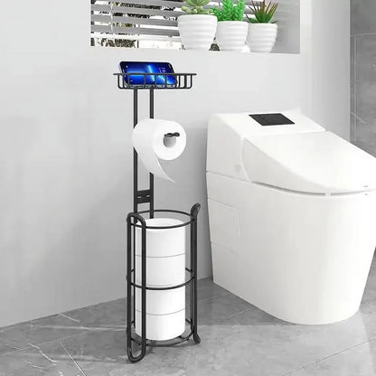 WERSEON Toilet Paper Holders Stand with Shelf, Free-Standing Toilet Tissue Paper Stand, Stainless Steel Toilet Storage Shelf for Bathroom