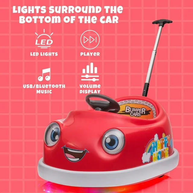 HNH 12V 3 in 1 Toddler Bumper Car with Remote Control Ride on Toy Car with Dinner Plate, Rocking Horse Mode
