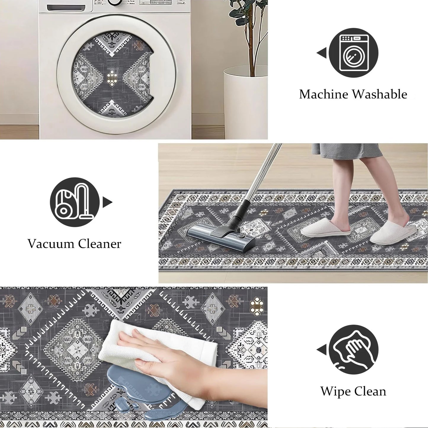 TECHVIDA 2'x6' Hallway Runner Rug Boho,Non Slip Machine Washable Rugs for Hallway Kitchen,Dark Grey
