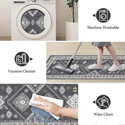 TECHVIDA 2'x6' Hallway Runner Rug Boho,Non Slip Machine Washable Rugs for Hallway Kitchen,Dark Grey