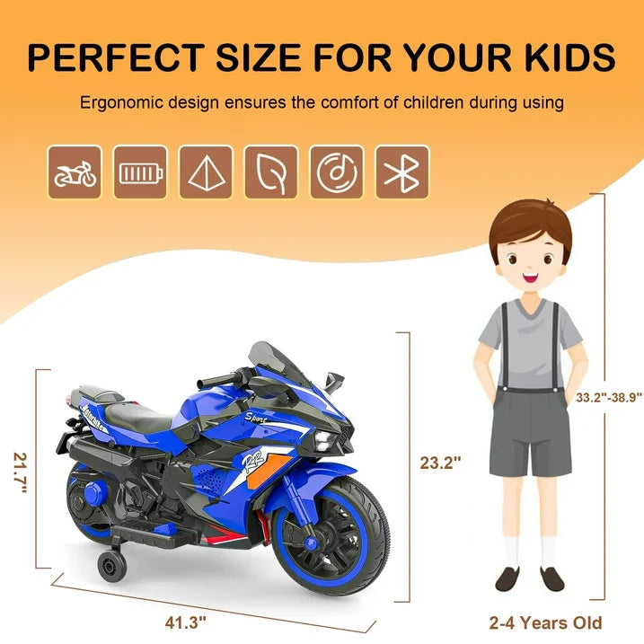 HONGLONG 12V Kids Ride On Motorcycle, Battery Powered Electric Motorcycle Toys with LED Lights for 2-4 Year Kids,Blue