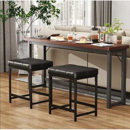 Counter Height Bar Stools Set of 2, 18" Barstools for Kitchen Countertop, PU Leather Counter Stools with Square Seats & Sturdy Metal Base