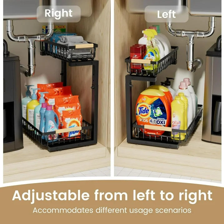 WERSEON Under Sink Organizer Rack, 2 Tier Pull Out Cabinet Shelves, Slide Out Sink Shelf for Kitchen Bathroom Storage
