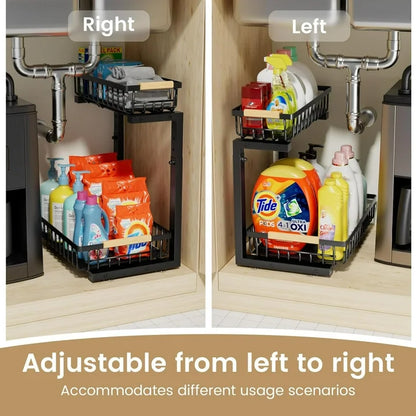 WERSEON Under Sink Organizer Rack, 2 Tier Pull Out Cabinet Shelves, Slide Out Sink Shelf for Kitchen Bathroom Storage