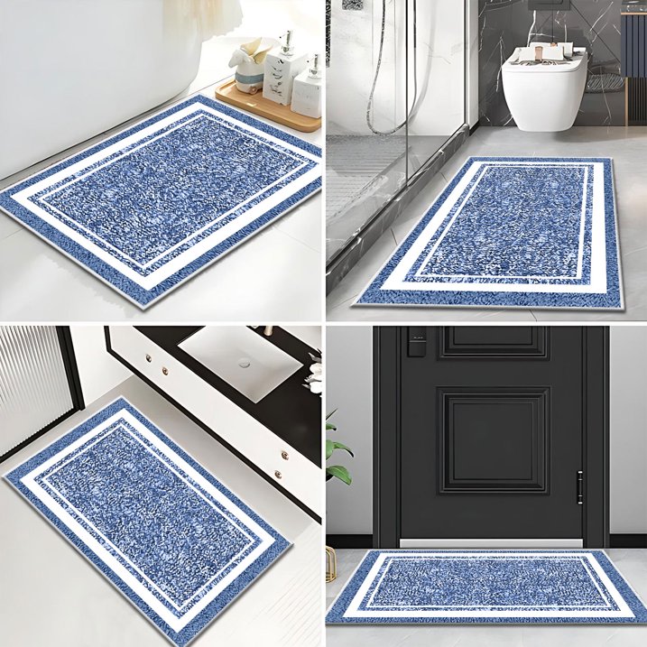 TECHVIDA Bathroom Rugs,Non-Slip Ultra Soft Bath Mat,Soft Absorbent Bathroom Rug and Bath Mat,Machine Washable,(18"x26",Blue and White)