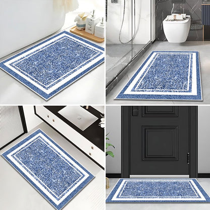 TECHVIDA Bathroom Rugs,Non-Slip Ultra Soft Bath Mat,Soft Absorbent Bathroom Rug and Bath Mat,Machine Washable,(18"x26",Blue and White)