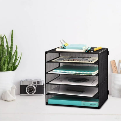 Lakecy 5 Slot Desk Organizer, File Holder Desktop Paper Sorter Mail Organization Storage Rack Black
