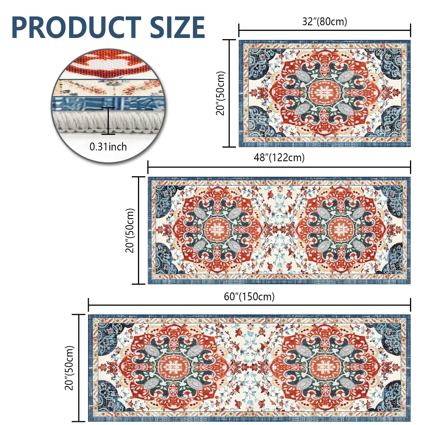 FoxHouse Kitchen Rugs Sets 3 Piece with Runner Non Slip Kitchen Mats for Floor Washable Bohemian Runner Rug,Floor Mat Carpet for Hallway Laundry Room Door