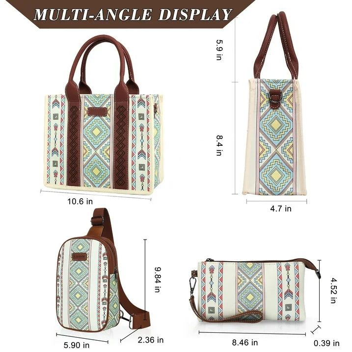 HONGLONG Handbag Set for Women,Ladies 3Pcs Purse Shoulder Bag,Boho Style Lightweight Tote Bag for Daily