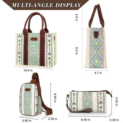 HONGLONG Handbag Set for Women,Ladies 3Pcs Purse Shoulder Bag,Boho Style Lightweight Tote Bag for Daily