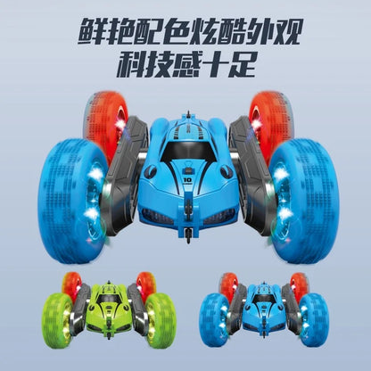 HNH Remote Control Car, RC Cars Toys for Kids Ages 4-12, 4WD Stunt Car with LED Lights & 360° Flips, 2.4GHz, 2 Batteries, Blue