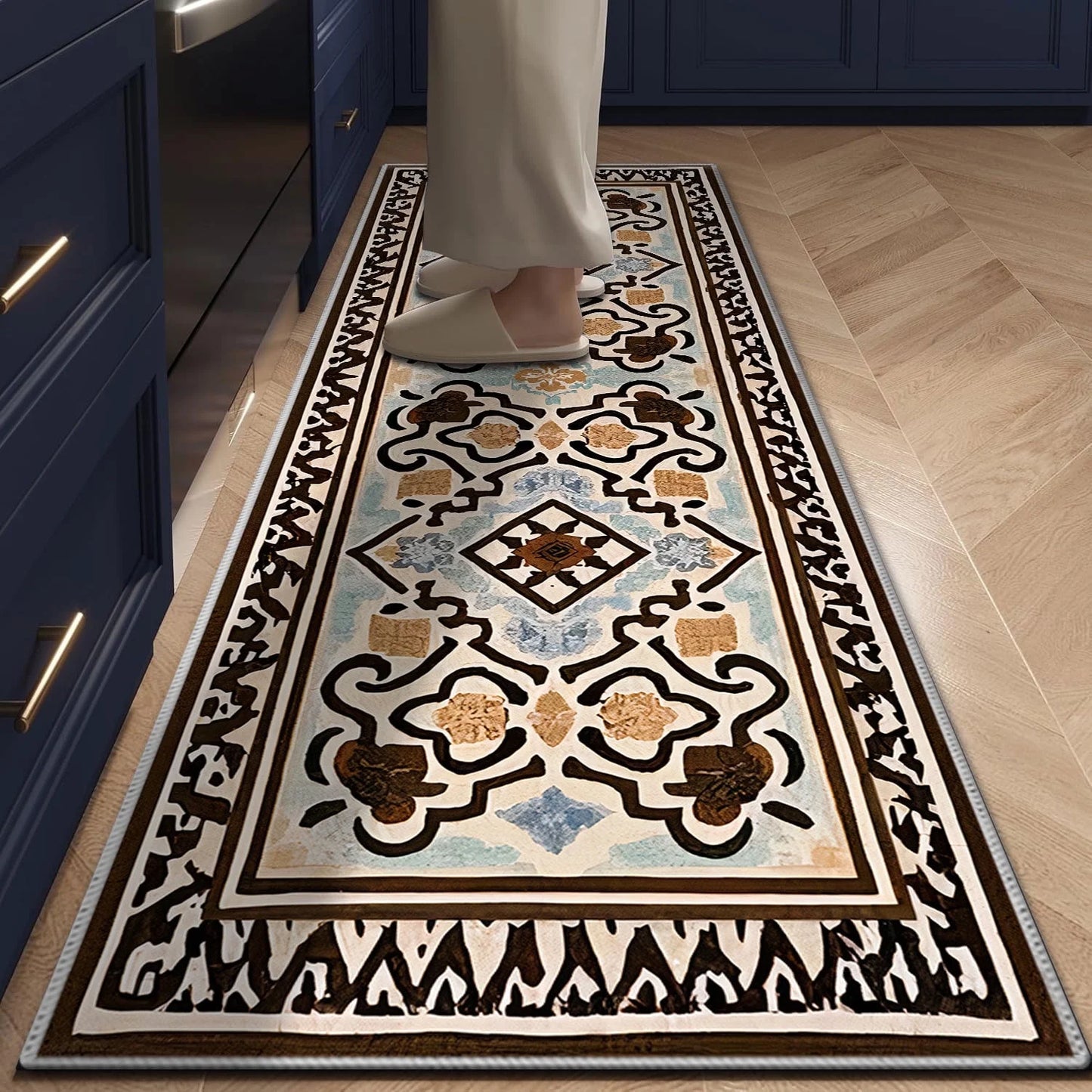 TECHVIDA 2'x6' Hallway Runner Rug Boho,Non Slip Machine Washable Rugs for Hallway Kitchen,Dark Brown
