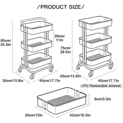 Werseon 3 Tier Mesh Utility Cart, Rolling Metal Organization Cart with Handle and Lockable Wheels, Multifunctional Storage Shelves for Kitchen Living Room Office