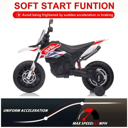 WERSEON Kids Motorcycle 12V, Licensed Aprilia RX125 Electric Ride on Motorbike for Toddlers with Training Wheels, Spring Suspension, Headlight, Music, Children Ages 3-6
