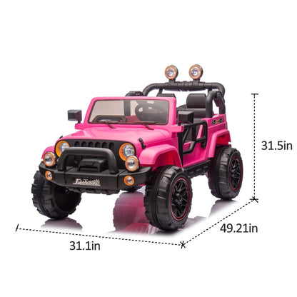 2-Seater Ride On Truck for Kids Ages 3+, 24V7AH Children's Electric Car W/Parental Remote Control, Bluetooth Music, LED Lights, 4Mph, Pink