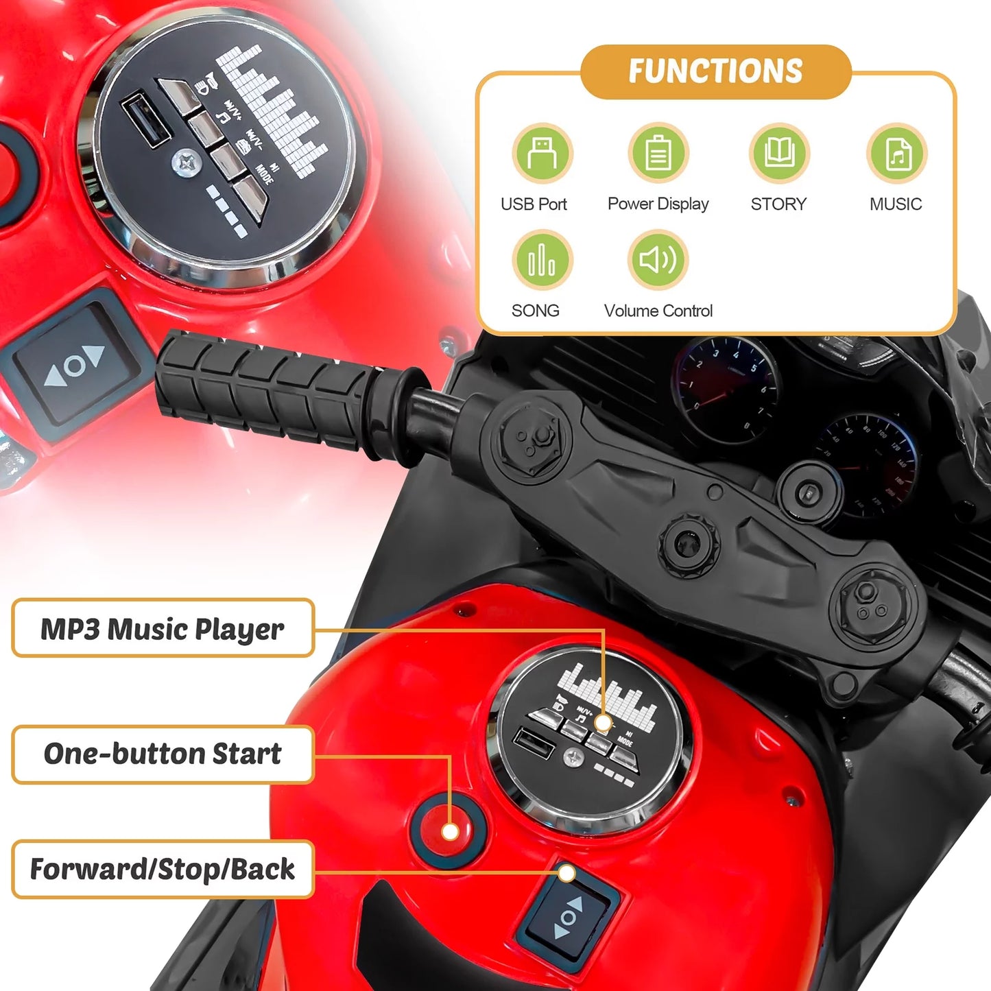 Cheelom Kids Motorcycle,12V Ride on Motorcycle Kids Toys, Children Electric Motorcycle with Hand Racing, PU Seat, Red