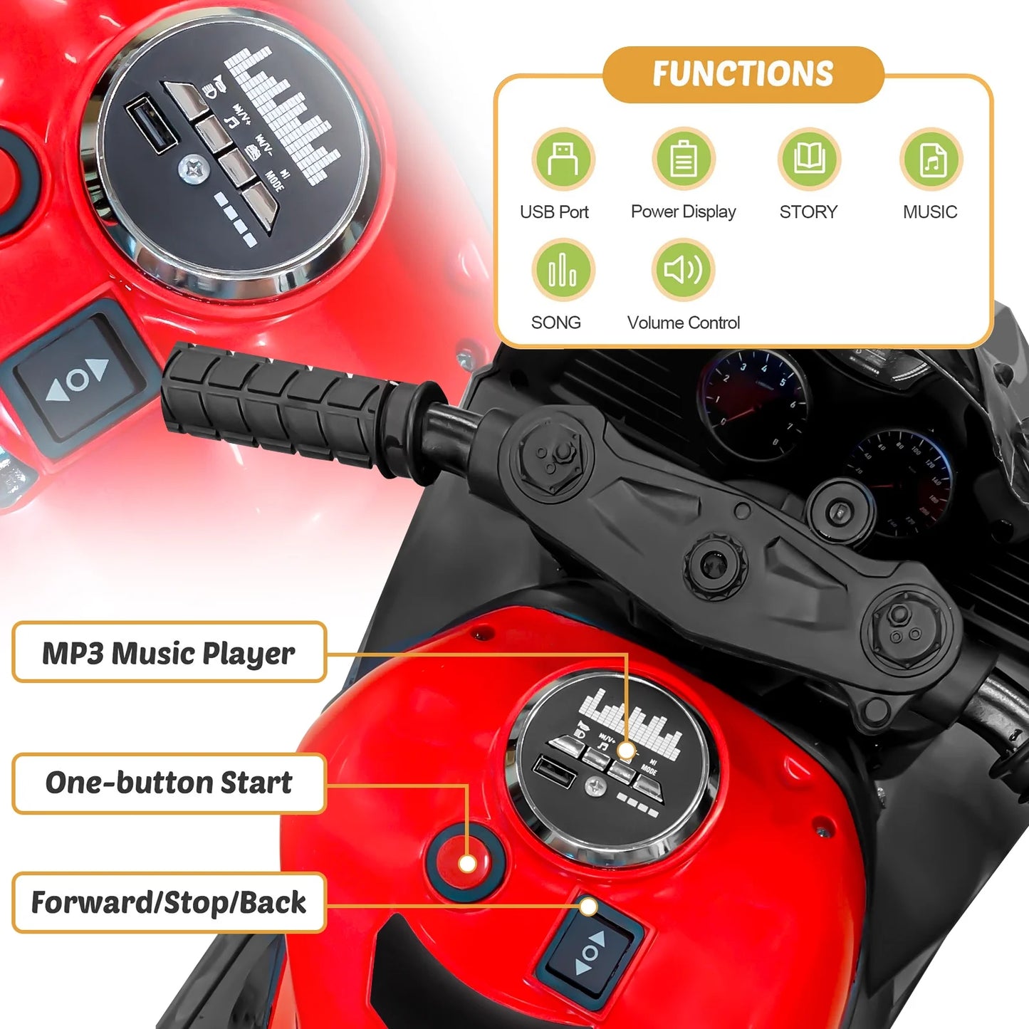 Cheelom Kids Motorcycle,12V Ride on Motorcycle Kids Toys, Children Electric Motorcycle with Hand Racing, PU Seat, Red
