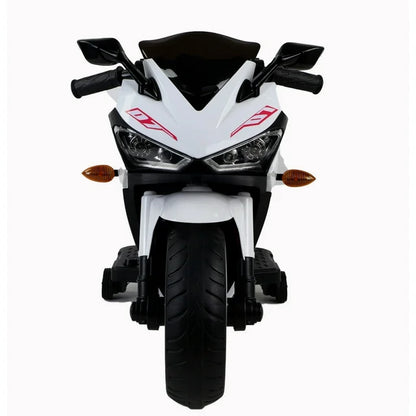 ZOGYMOZ Kids Motorcycle,12V Kids Electric Motorcycle with Training Wheels,Ride On Motorbike, Speed by Hand, Music Function, Max Load 88LB (White)