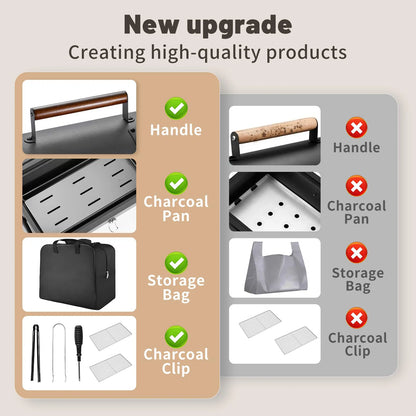 TECHVIDA Portable Charcoal Grill,Portable Grill,Tabletop Outdoor Barbecue Smoker,Bag Fitting, Grill for Camping and Picnics