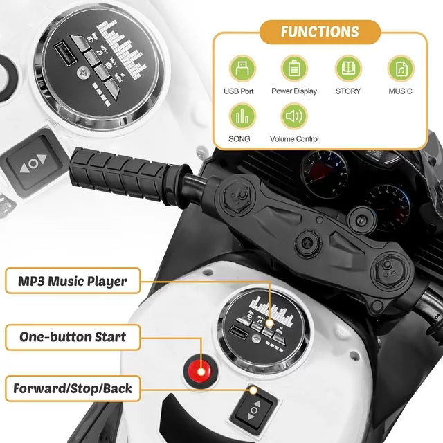 Cheelom Kids Motorcycle,12V Ride on Motorcycle Kids Toys, Children Electric Motorcycle with Hand Racing, PU Seat, White