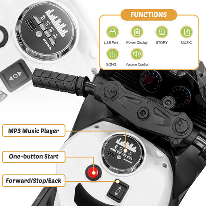 Cheelom Kids Motorcycle,12V Ride on Motorcycle Kids Toys, Children Electric Motorcycle with Hand Racing, PU Seat, White