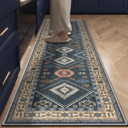 TECHVIDA 2'x8' Hallway Runner Rug Boho,Non Slip Machine Washable Rugs for Hallway Kitchen,Dark Blue
