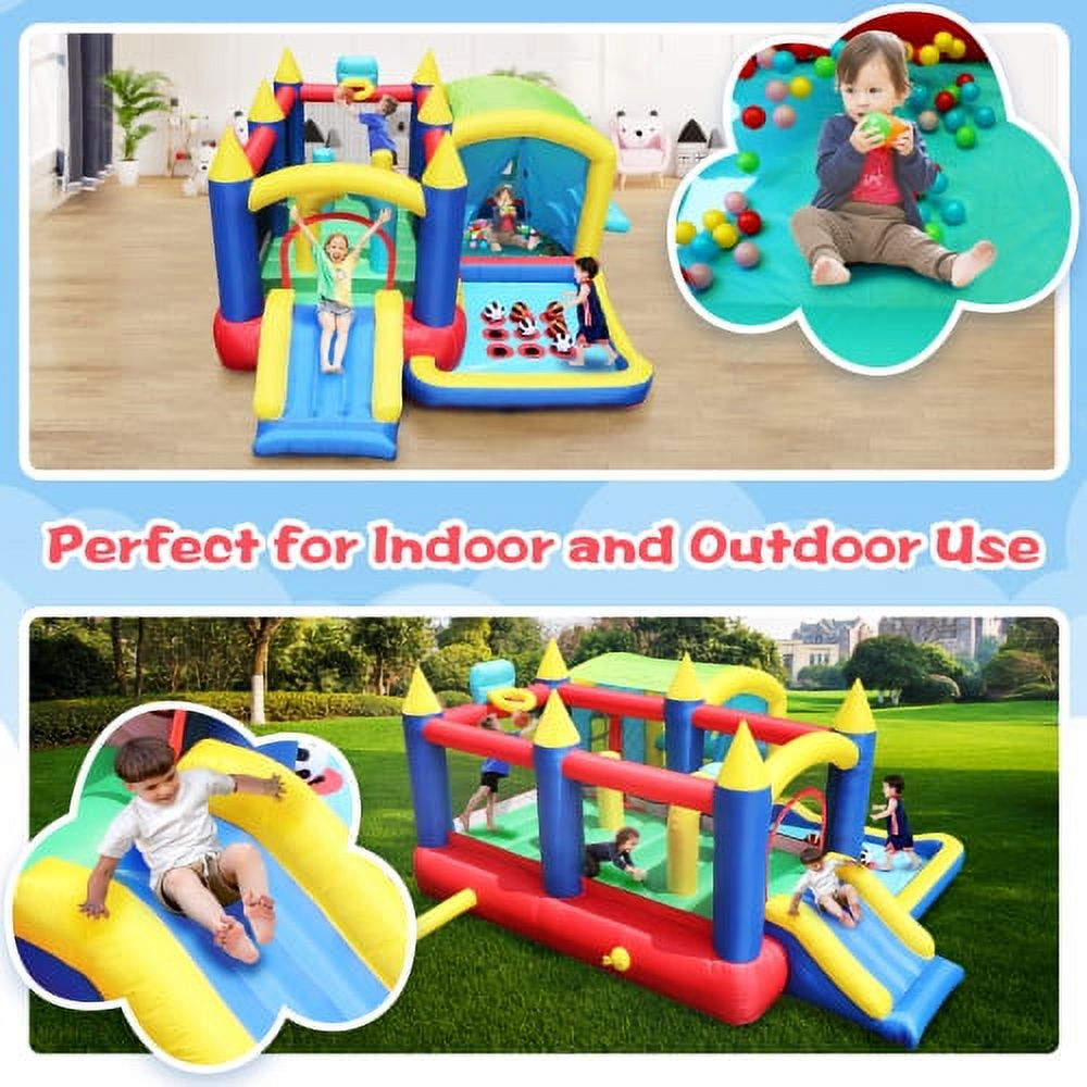 Cheelom 7 in 1 Inflatable Bounce House, Bouncy House with Ball Pit for Kids Indoor Outdoor Party Family Fun, Obstacles, Toddler Jump Bouncy Castle with Ball Pit for Birthday Party Gifts