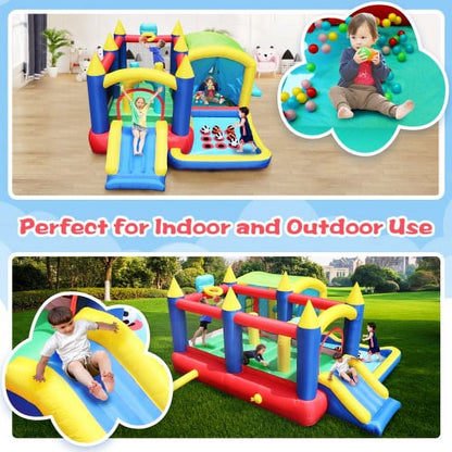 Cheelom 7 in 1 Inflatable Bounce House, Bouncy House with Ball Pit for Kids Indoor Outdoor Party Family Fun, Obstacles, Toddler Jump Bouncy Castle with Ball Pit for Birthday Party Gifts