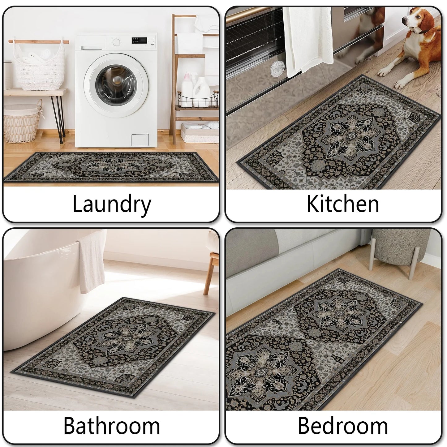 TECHVIDA Kitchen Rugs 3 Piece Set,Kitchen Mats for Floor Non-Slip Machine Washable, Boho Farmhouse Hallway Doormat for Holiday
