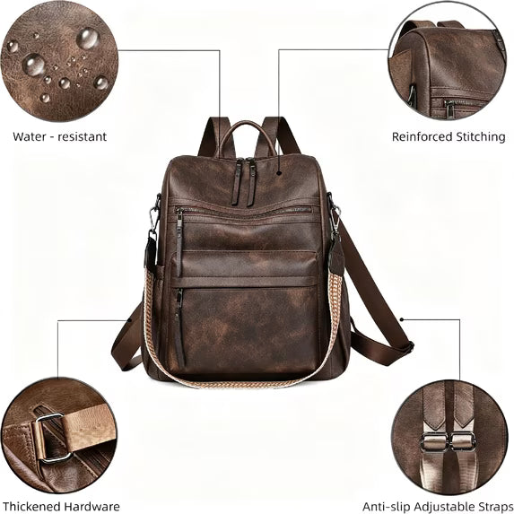 HONGLONG Womens Backpack Purse Leather Backpack Purse for Women Travel Fashion Backpack Designer Ladies Shoulder Bags, Coffee