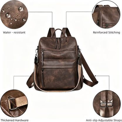 HONGLONG Womens Backpack Purse Leather Backpack Purse for Women Travel Fashion Backpack Designer Ladies Shoulder Bags, Coffee
