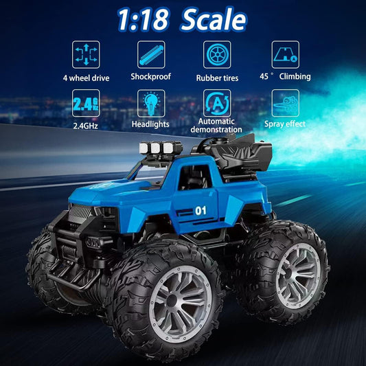Remote Control Car, 4WD RC Monster Truck for Boys Girls, 70+ Mins Playtime, 2 Batteries,Blue