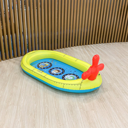 LORDLONG Inflatable Swimming Pool with Built-in Air Pump (Patterned, Medium - 82.6" x 59" x 23.6") - for Kids & Adults - Includes Repair Kit - Self Inflating Blow Up - Family & Kiddie Pool