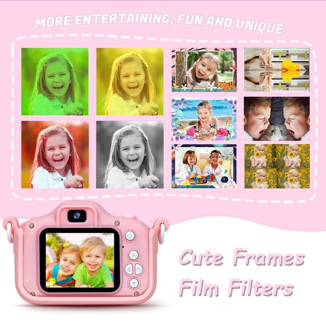 HNH Kid Camera for Girl Age 3-8 with 64GB,Pink Digital Camera with Three Games,Kids Toys for Girls