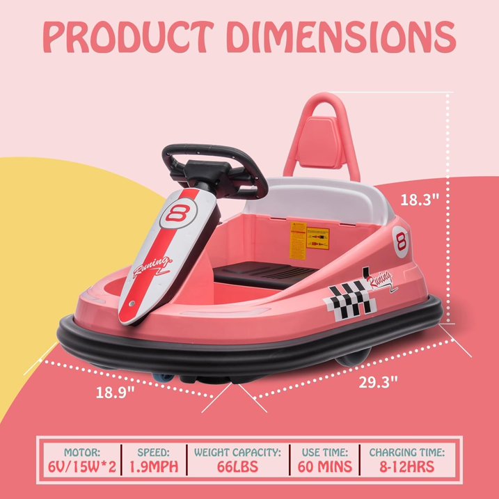 HNH 6V Bumper Car for Toddlers with Remote Control, Ride on Electric Go Kart for Kids, Electric Ride on Toys for Kids, Music Play, Lights