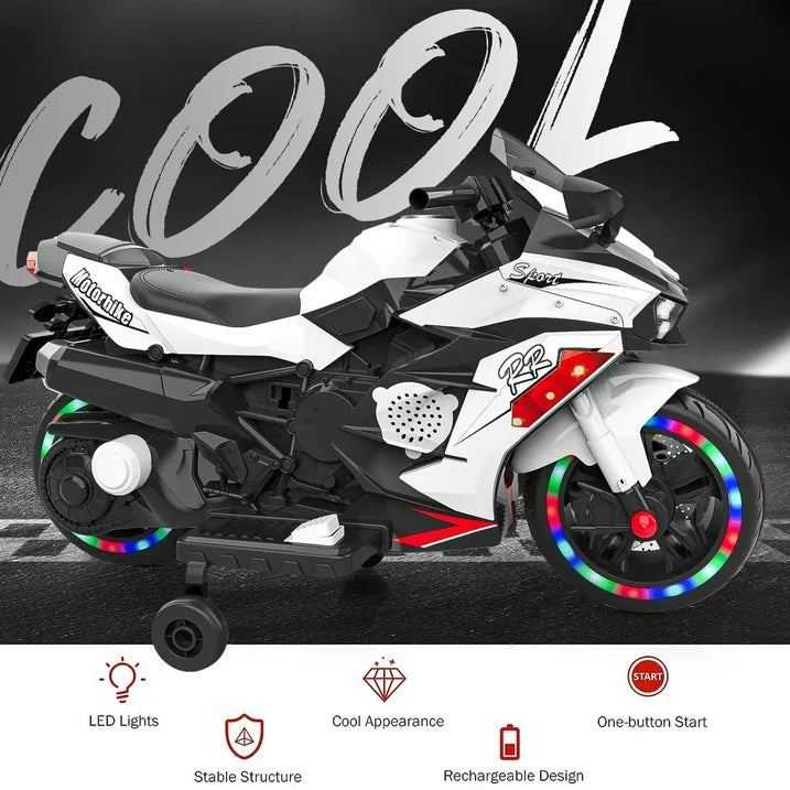 Zogymoz Motorcycle for Kids, 12V Kids Motorcycle Ride on for 3-6 Years Boys and Girls, Powered Ride-ons Toy Gift-White