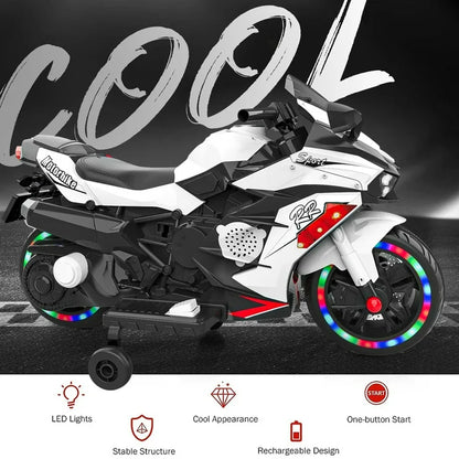 Zogymoz Motorcycle for Kids, 12V Kids Motorcycle Ride on for 3-6 Years Boys and Girls, Powered Ride-ons Toy Gift-White