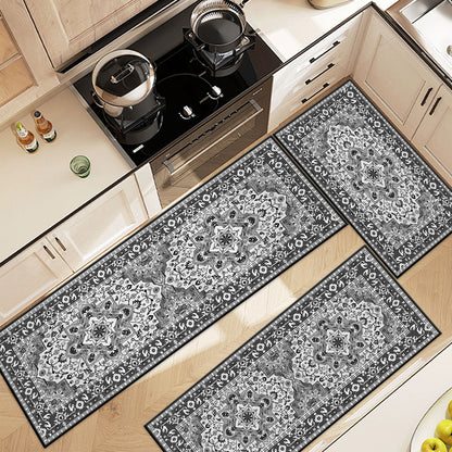 TECHVIDA Kitchen Rugs 3 Piece Set,Non Slip Machine Washable Kitchen Mats,Boho Vintage Abstract Kitchen Carpet for Farmhouse Living Room Hallway