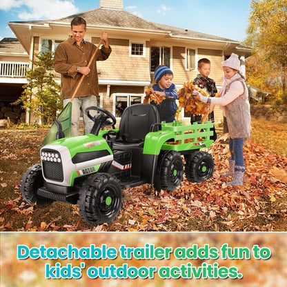HNH 24V Ride on Toy,Kids Ride On Tractor with Trailer & Remote,Electric Car Toy with Bluetooth