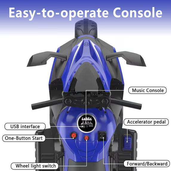 Zogymoz 12V Electric Motorcycle for Kids, Powered Ride on Motorcycle with LED Lights, Bluetooth Music