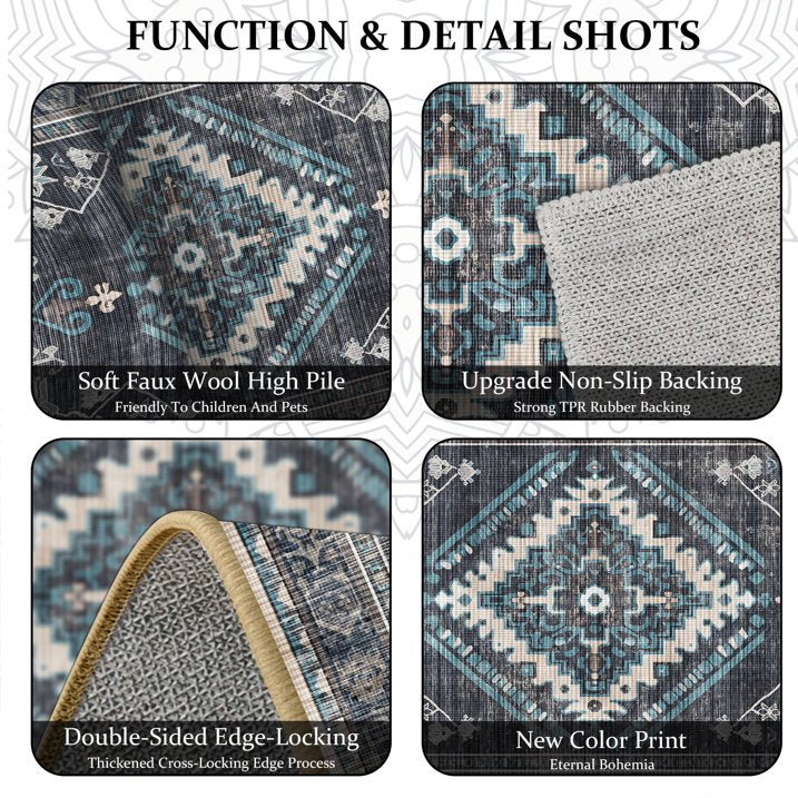 TECHVIDA Kitchen Rugs 3 Piece Set,Non Slip Machine Washable Kitchen Mats,Boho Vintage Abstract Kitchen Carpet for Farmhouse Living Room Hallway