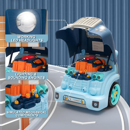 HNH Kids Truck Engine Toy Set for 3-6, Kids Mechanic Repair Set, Take Apart Motor Vehicle, Pretend Play Car Service Station with Light Horn Alarm