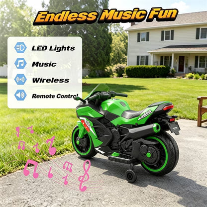 HNH 12V Ride on Motorcycle for Kids, Electric Motorcycle with Remote Control，Music, Bluetooth, Lights