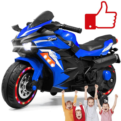 HNH Ride on Toys for Boy Girl, 12V Motorcycle for Kids 3-6, Electric Motorcycle with Music, Bluetooth, Lights(Blue)