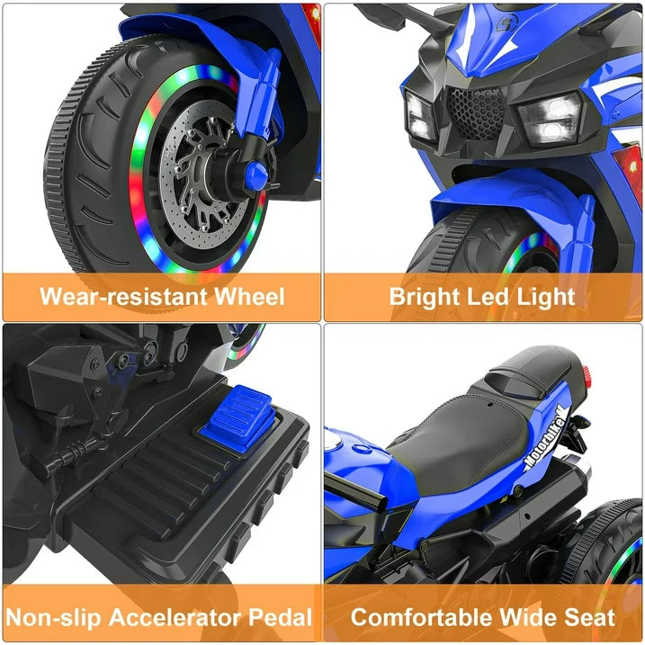 Zogymoz 12V Electric Motorcycles for Kids Dirt Bike Ride on Toy with Music and LED Light for 3-8 Years Old