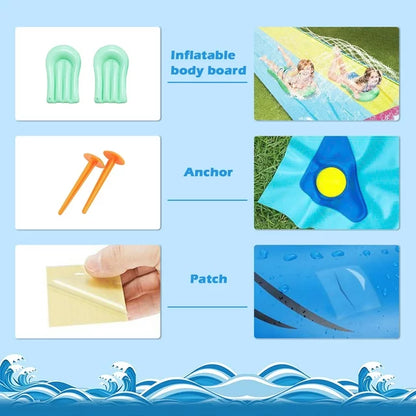 HONGLONG 16FT Double Water Slip Slides Lawn Water Slides Slip Backyard Water Toys with Sprinklers for Outdoor Water Fun Kids Adults