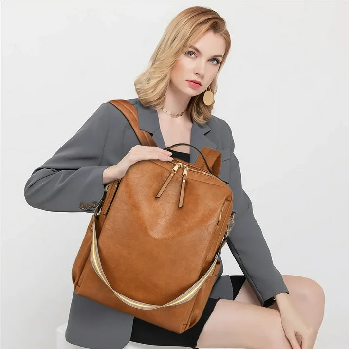 HONGLONG Laptop Backpack for Women Travel Backpack with 15.6 Inch Laptop Compartment, Multipurpose Design Convertible Large Backpack Purse Brown
