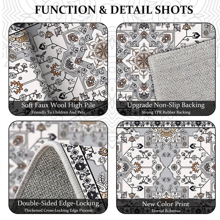 TECHVIDA 2'x6' Hallway Runner Rug Boho,Non Slip Machine Washable Rugs for Hallway Kitchen,Grayish Brown