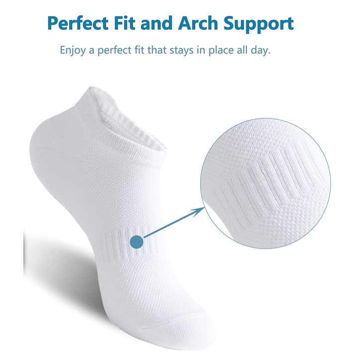 YOMYM Womens Ankle Socks Athletic Running Cushioned Socks for Women 6 Pairs, White