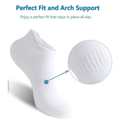 YOMYM Womens Ankle Socks Athletic Running Cushioned Socks for Women 6 Pairs, White